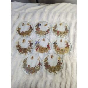 Set Of 8 Round‎ Acrylic Coasters 4" Real Pressed Flowers